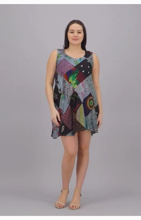 Women's Bohemian Patchwork Umbrella Dress O/S