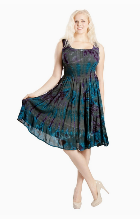 Women's Tie Dye Off The Shoulder Smock Ruffle Midi Dress