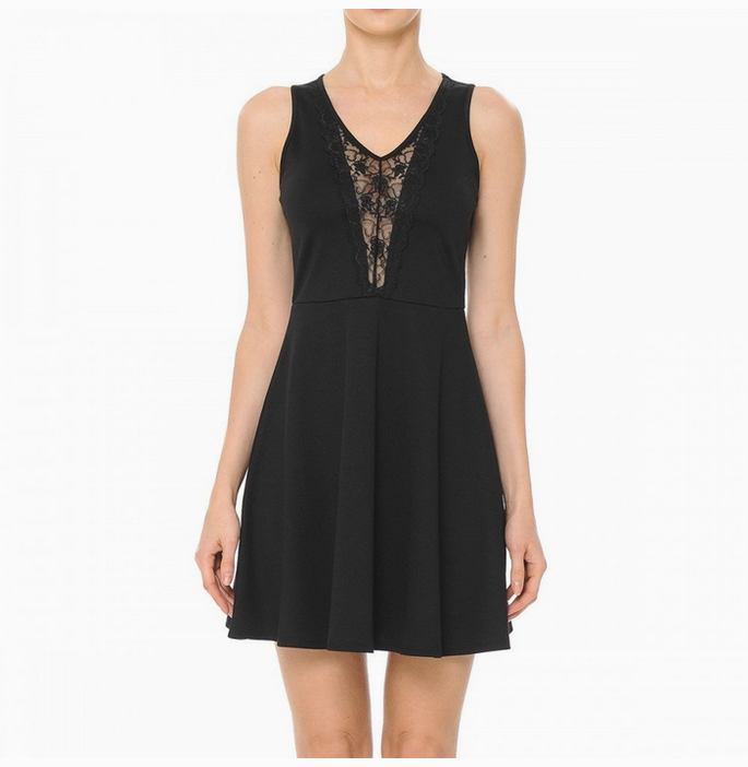 V-Neck Sleeveless Knit Skater Mini Dress