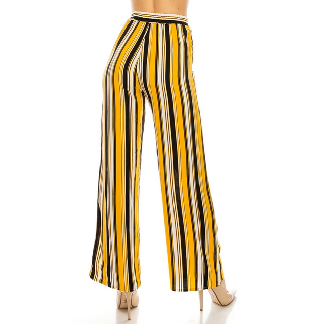 Multi-Striped Tie-Front High Waist Woven Palazzo Pants
