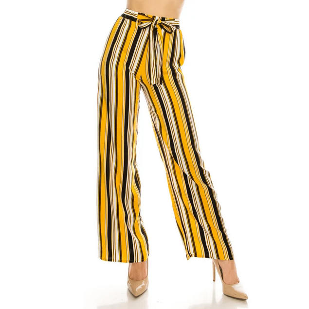 Multi-Striped Tie-Front High Waist Woven Palazzo Pants