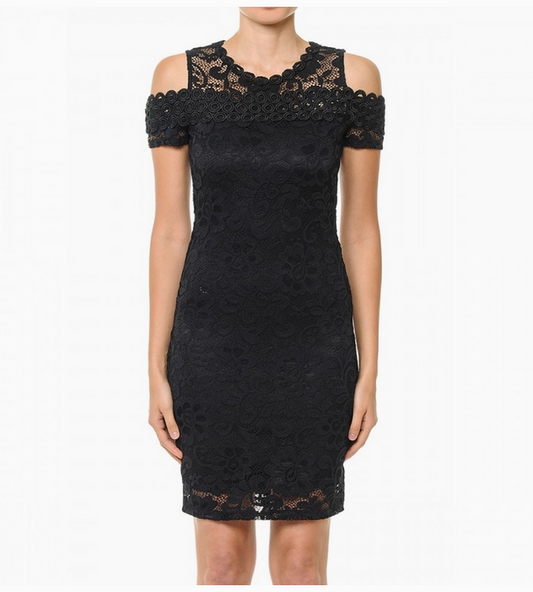 Women's Lace Short Sleeve Knit Mini Dress