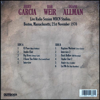 Jerry Garcia, Bob Weir, Duane Allman Live 1970: The Boston Broadcast, Live Radio Session WBCN Studios, Boston, MA, 21st November 1970 Colored Vinyl LP