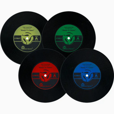 Vinyl Record Shaped No Slip Silicone Coaster Set