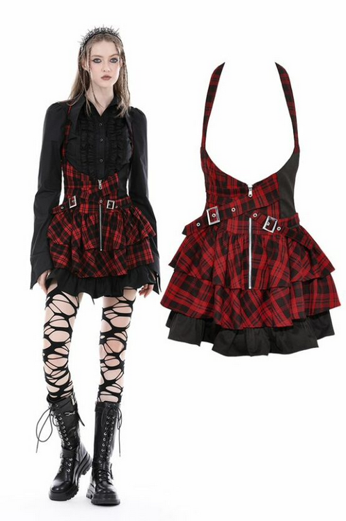 Women's Punk Plaid Frilly Dress