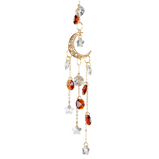 Crescent Moon Amber Crystal Hanging Suncatcher