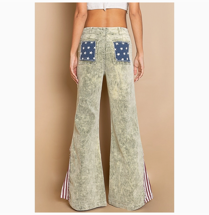 Stars and Stripe Print Corduroy Flare Pants