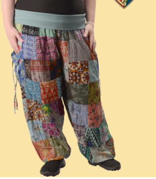Unisex Plus Size Cotton Print Patchwork Yoga Waistband Harem Pants