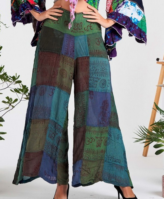 Women's Rayon Patchwork Wide-Leg Elastic Waist Pants