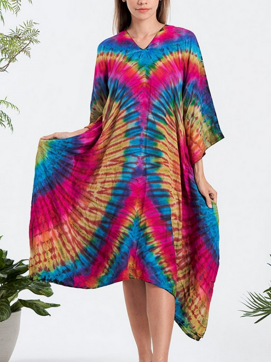 Women's Rayon Tie-Dye Flowy Midi Dress