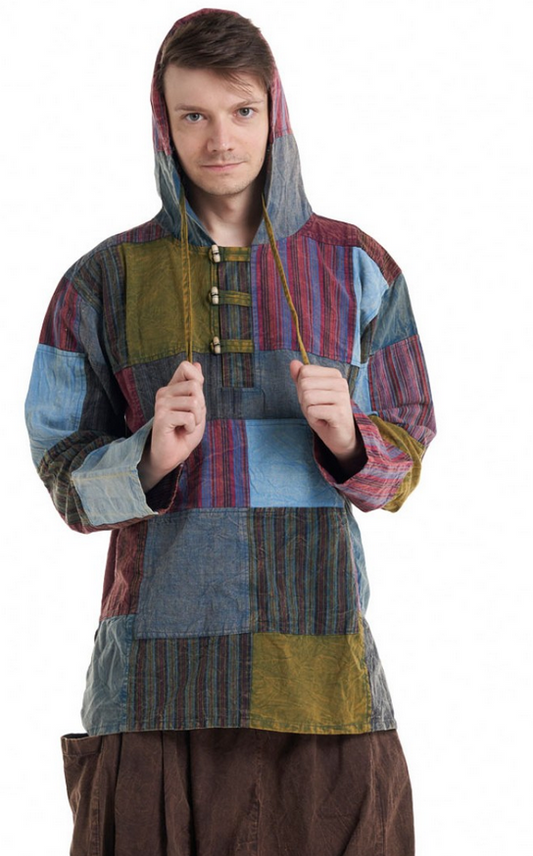 Men's Cotton Patchwork Lightweight Pullover Hoodie