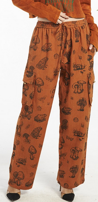 Women's Cotton Mushroom Frog Print Elastic Waist Pants