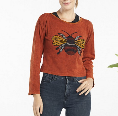 Women's Cotton Queen Bee Long-Sleeved Crop Top
