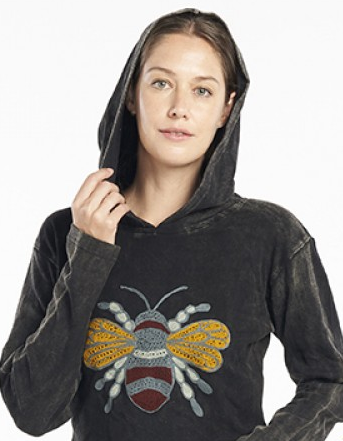 Women's Cotton Bee Embroidered Cropped Hoodie