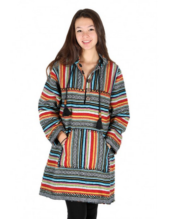 Unisex Stripe Fabric Hoodie Poncho Jacket