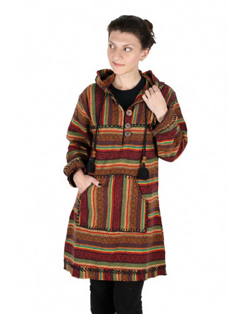 Unisex Stripe Fabric Hoodie Poncho Jacket