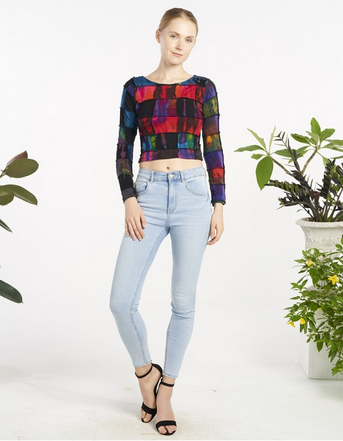 Women's Assorted Tie-Dye Patchwork Longsleeve Crop Top