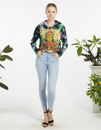 Women's Mushroom Yoga Frog Cropped Tie-Dye Hoodie