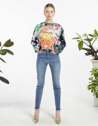 Women's Sun/Moon/Peace Tie-Dye Cropped Longsleeve Shirt