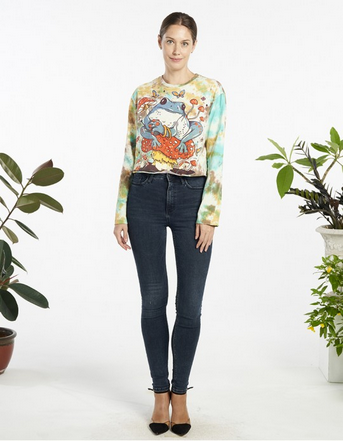 Women's Mushroom Frog Cropped Tie Dye Longsleeve Shirt