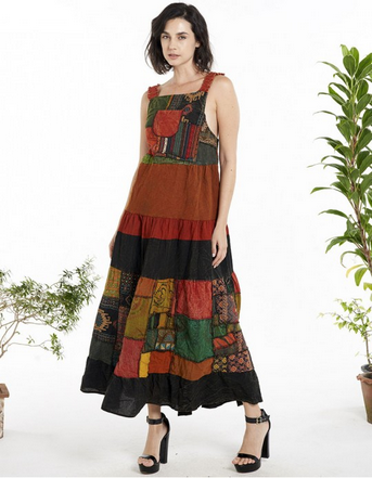 Women's Patchwork Pinafore Dress W/ Pockets!