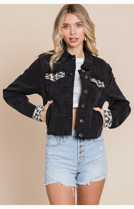 Women's Leopard Print Denim Jacket