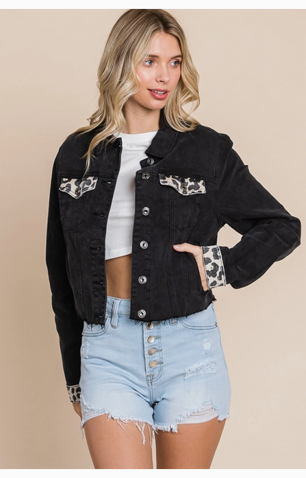 Women's Leopard Print Denim Jacket