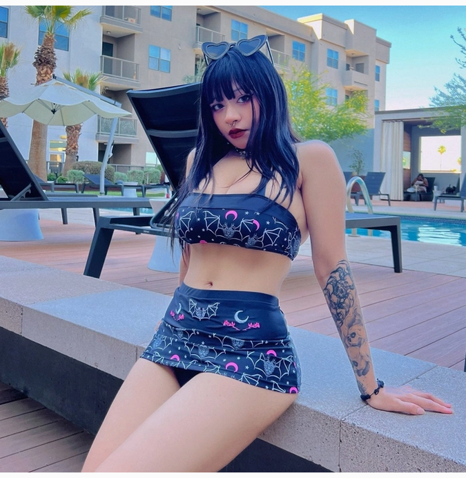Two Headed Bat Retro Skirted Bikini
