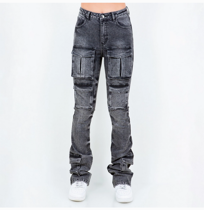 Multi Pockets Stacked Leg Jeans