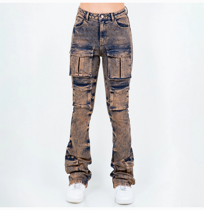 Multi Pockets Stacked Leg Jeans