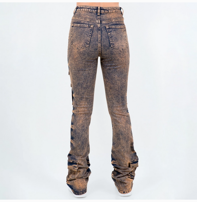 Multi Pockets Stacked Leg Jeans