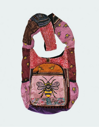 Cotton Bees All Over Print Patchwork Hobo Bag