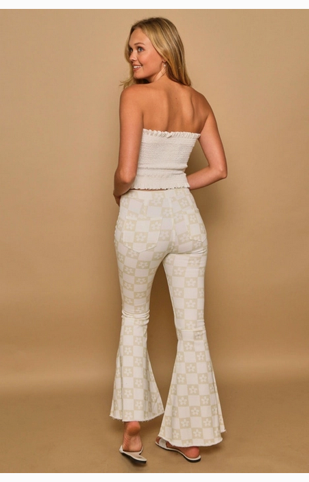 Women's Daisy Checker Print Flare Pants