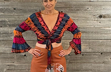Women's Dark Sunset Rayon Spandex Tie Dye Bell Sleeve Wrap Top