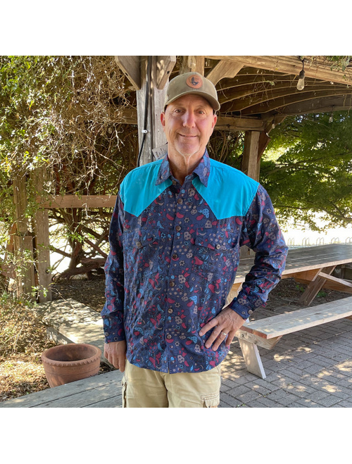 Men's Retro Mushroom Print Long Sleeve Button Up Shirt