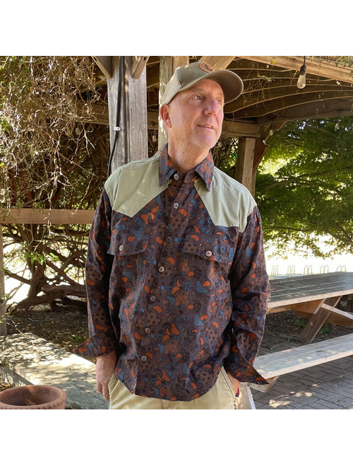 Men's Retro Mushroom Print Long Sleeve Button Up Shirt