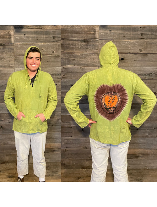 Men's Grateful Dead Cotton Stonewash Hoodie w/ Tie Dye Burst & Steal Your Face Print