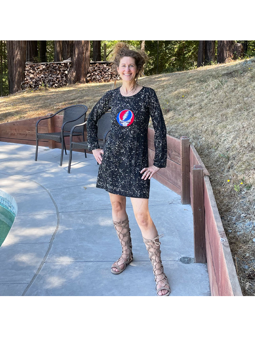 Women's Cotton Long Sleeve Mini Dress w/ Splatter & SYF Embroidery