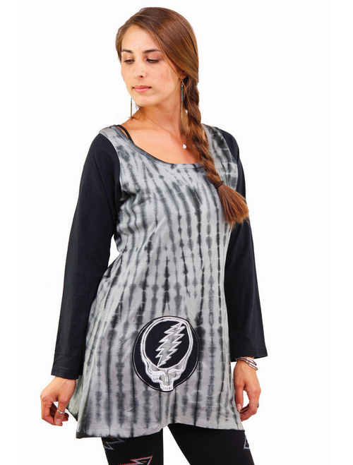 Women's Grateful Dead Cotton Tie Dye Mini Dress W/ Embroidered Steal Your Face
