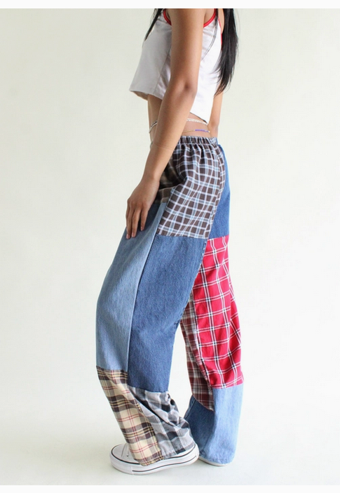 Unisex Flannel & Denim Combo Recycled Pants