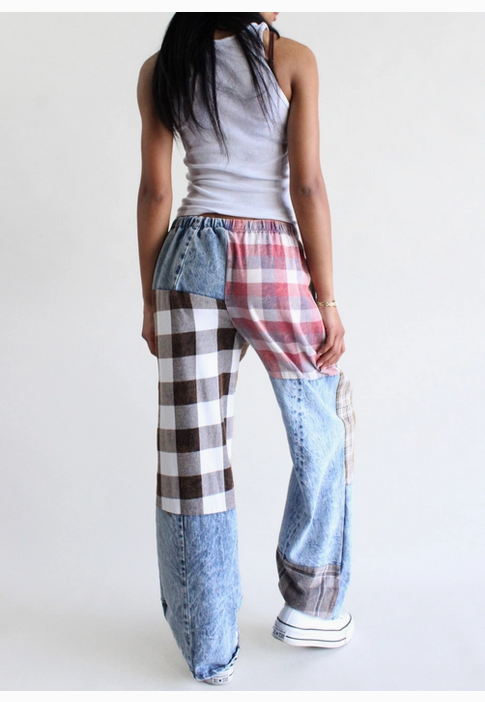 Unisex Flannel & Denim Combo Recycled Pants
