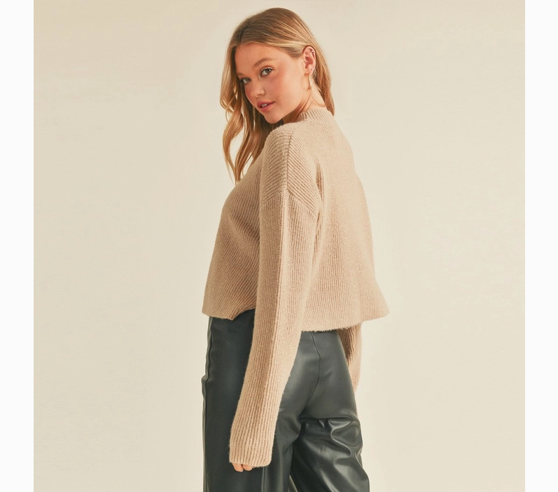 Women's Mossy Knit Oversized Crop Sweater