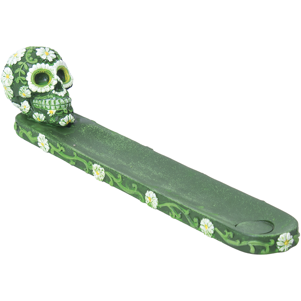 Green Flower Sugar Skull Incense Burner