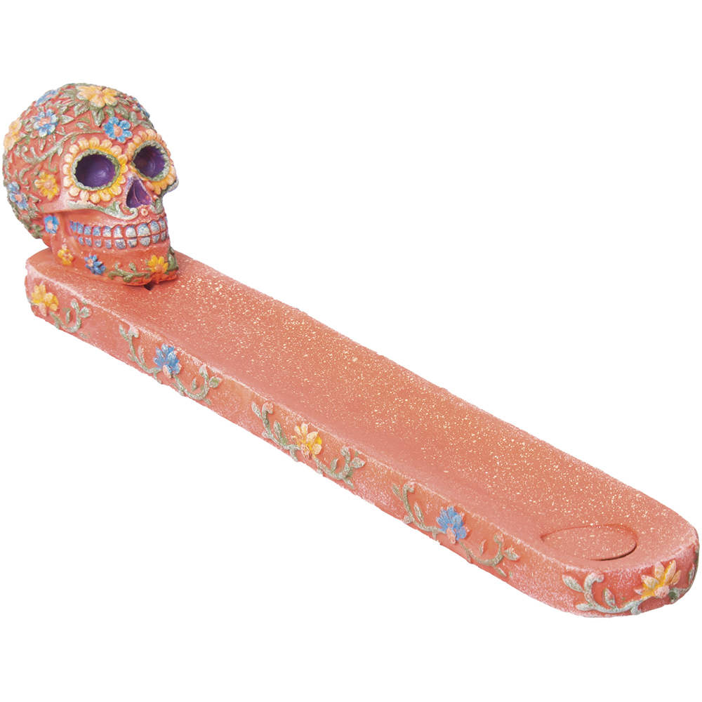 Orange Floral Sugar Skull Incense Burner