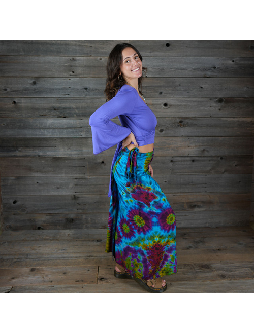 Women's Rayon Mudmee Tie Dye Long Bell Wrap Skirt