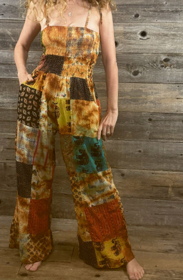 Women's Jaypuri Patchwork Cotton Tie Dye Top Wide Leg Jumpsuit