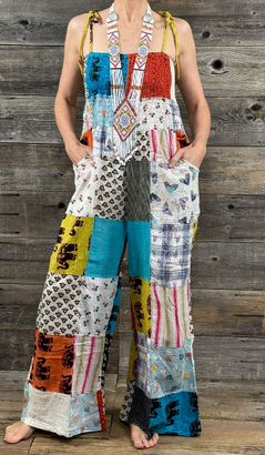 Women's Jaypuri Patchwork Cotton Tie Dye Top Wide Leg Jumpsuit