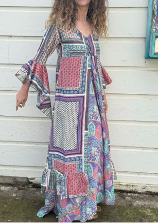 Women's Rayon Pastel Patchwork Print Duster
