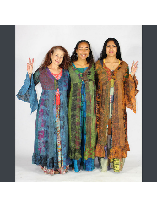 Women's Jaypuri Over Dye Patchwork Long Duster