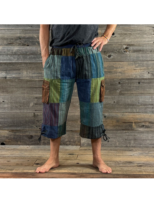 Men's Cotton Dharke Stripe Patchwork Cargo Clam Diggers
